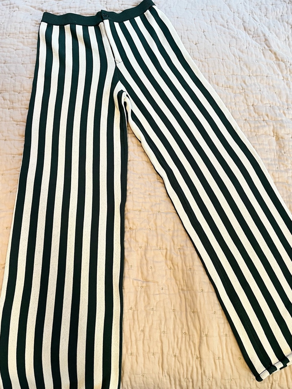 Simon Miller Green & Ivory Vertical Stripe Wide-Leg Jabber Pants - Picture 6 of 10